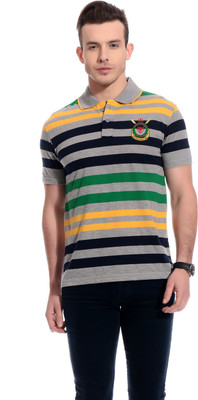 TAB91 Striped Men's Polo Neck Multicolor T-Shirt, Grey