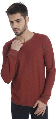 Jack & Jones Solid Men' Round Neck Maroon T-Shirt, Port