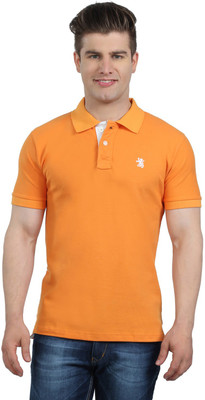 The Cotton Company Solid Men' Polo Neck Orange T-Shirt, Light orange