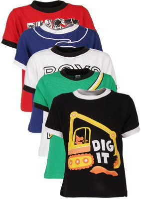 Gkidz Boys Printed Cotton T Shirt(Multicolor, Pack of 5, Black