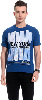 TAB91 Printed Men's Round Neck Blue T-Shirt