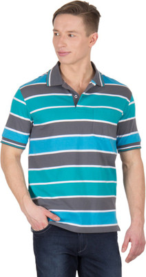 Wilkins & Tuscany Striped Men's Polo Neck Green T-Shirt, Green turquoise