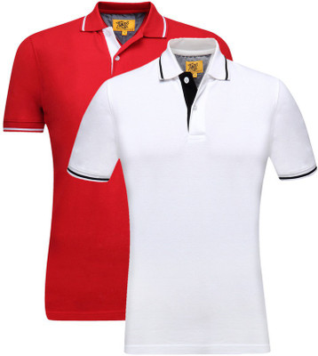 Campus Sutra Solid Men Henley Multicolor T-Shirt(Pack of 2, Red;white