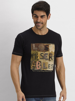 Fritzberg Printed Men's Round Neck Black T-Shirt