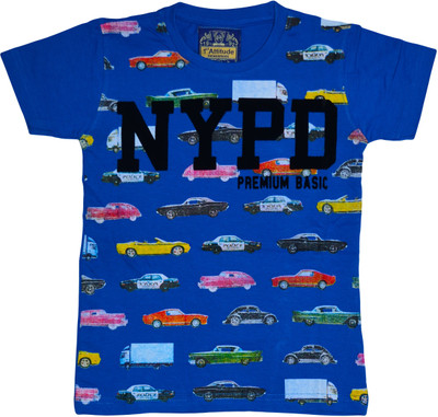 Smilee Boys Printed T Shirt(Blue, Pack of 1)