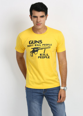 Merlin Printed Men's Round Neck Yellow T-Shirt