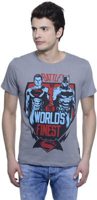 Dawn of Justice Printed Men' Round Neck Grey T-Shirt