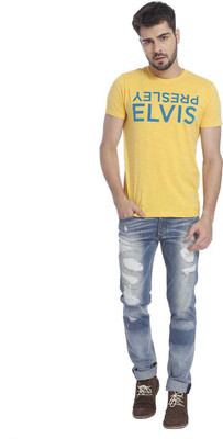 Jack & Jones Printed Men's Round Neck Yellow T-Shirt, Yolk yellow