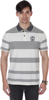 Cotton County Premium Striped Men's Flap Collar Neck Grey T-Shirt, M.grey