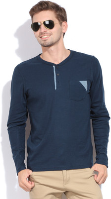 Jack & Jones Checkered Men's Henley Blue T-Shirt, Dress blues
