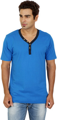 Red Line Solid Men's Henley Blue T-Shirt, Royal blue