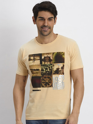 Fritzberg Printed Men' Round Neck Beige T-Shirt
