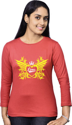 Zorba Mart Printed Women' Round Neck Maroon T-Shirt