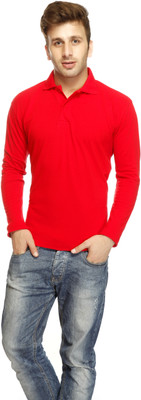 Gritstones Solid Men' Polo Neck Red T-Shirt
