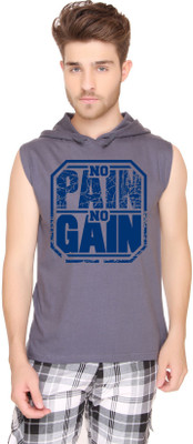 SayItLoud Printed Men's Hooded Grey T-Shirt, Dark grey