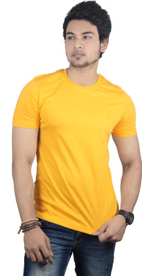 Spur Solid Men' Round Neck Yellow T-Shirt