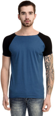 Mi Moda Solid Men' Round Neck Light Blue, Black T-Shirt, Peacock blue