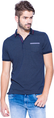 Mufti Solid Men's Polo Neck Dark Blue T-Shirt, Navy