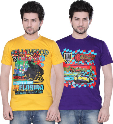 Zebu Printed Men' Round Neck Multicolor T-Shirt(Pack of 2