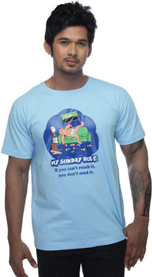 Clickroo Printed Men' Round Neck Light Blue T-Shirt
