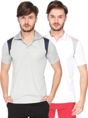 Campus Sutra Solid Men Polo Neck Grey, White T-Shirt(Pack of 2)