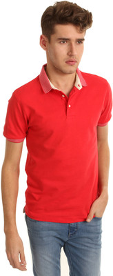Flying Machine Solid Men' Polo Neck Red T-Shirt, Tomato