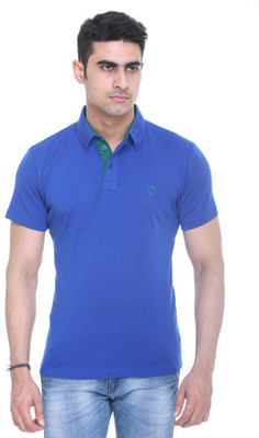 Colors & Blends Solid Men' Polo Neck Blue T-Shirt, Royal blue