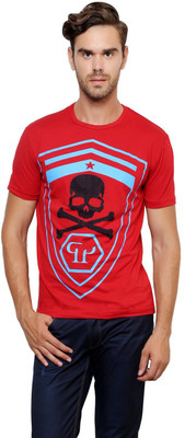 Crux & Hunter Printed Men's Round Neck Red T-Shirt