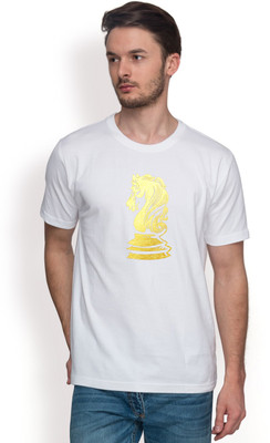 Foyld Graphic Print Men's Round Neck White, Gold T-Shirt