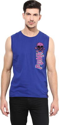 PUNK Printed Men' Round Neck Blue T-Shirt
