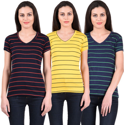 NumBrave Striped Women' V-neck Multicolor T-Shirt(Pack of 3, Blue;navy blue;yellow
NumBrave Striped Women' V-neck Multicolor T-Shirt(Pack of 3, Blue;navy blue;yellow