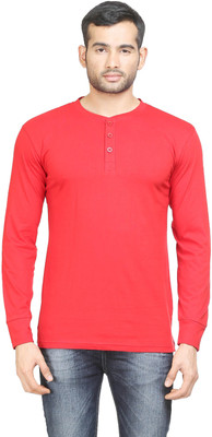 Poshuis Solid Men's Henley Red T-Shirt