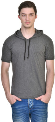 Inkovy Solid Men' Hooded Black T-Shirt