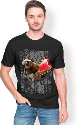 Nikolas Graphic Print Men's Round Neck Black T-Shirt