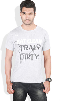 Kingaroo Printed Men's Round Neck Grey T-Shirt, Grey milange