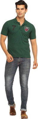 Rockhard Solid Men' Polo Neck Dark Green T-Shirt