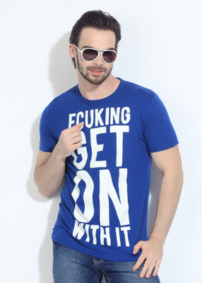 French Connection Printed Men's Round Neck Blue T-Shirt