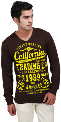 Inkovy Graphic Print Men' V-neck Brown T-Shirt