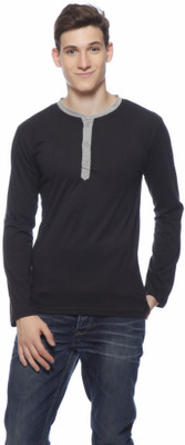 Gritstones Solid Men' Henley Black T-Shirt
