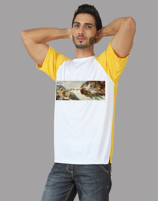 Trionic Printed Men's Round Neck Yellow, White T-Shirt, Canary yellow