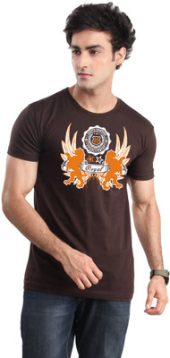 Inkovy Graphic Print Men's Round Neck Brown T-Shirt