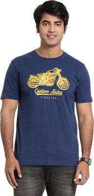 Seven Solid Men's Round Neck Blue T-Shirt, Navy blue