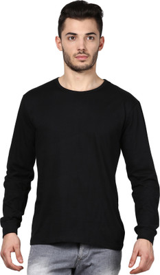Inkovy Solid Men's Round Neck Black T-Shirt