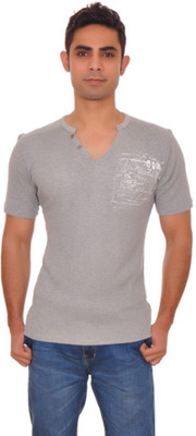 Flapper Printed Men's Fashion Neck Grey T-Shirt, Grey melange