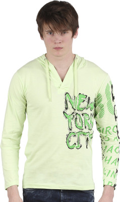 Tease Denim Graphic Print Men's Hooded Light Green T-Shirt