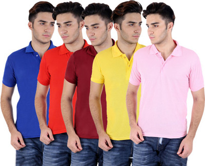 Sanvi Traders Solid Men Polo Neck Multicolor T-Shirt(Pack of 5
