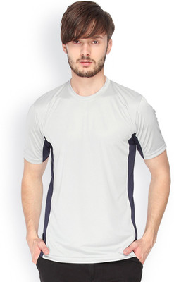 Campus Sutra Solid Men Round Neck Grey, Blue T-Shirt