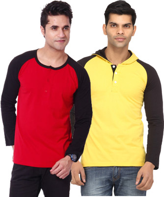 Leana Solid Men's Hooded Multicolor T-Shirt(Pack of 2