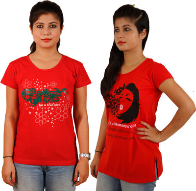 Tryd Printed Women' Round Neck Multicolor T-Shirt(Pack of 2