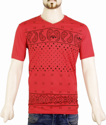 VR Designers Paisley Men's V-neck Red T-Shirt